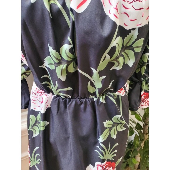 SHEIN Women's Black Floral Polyester Round Neck Off Shoulder Length Dress M - Picture 3 of 10